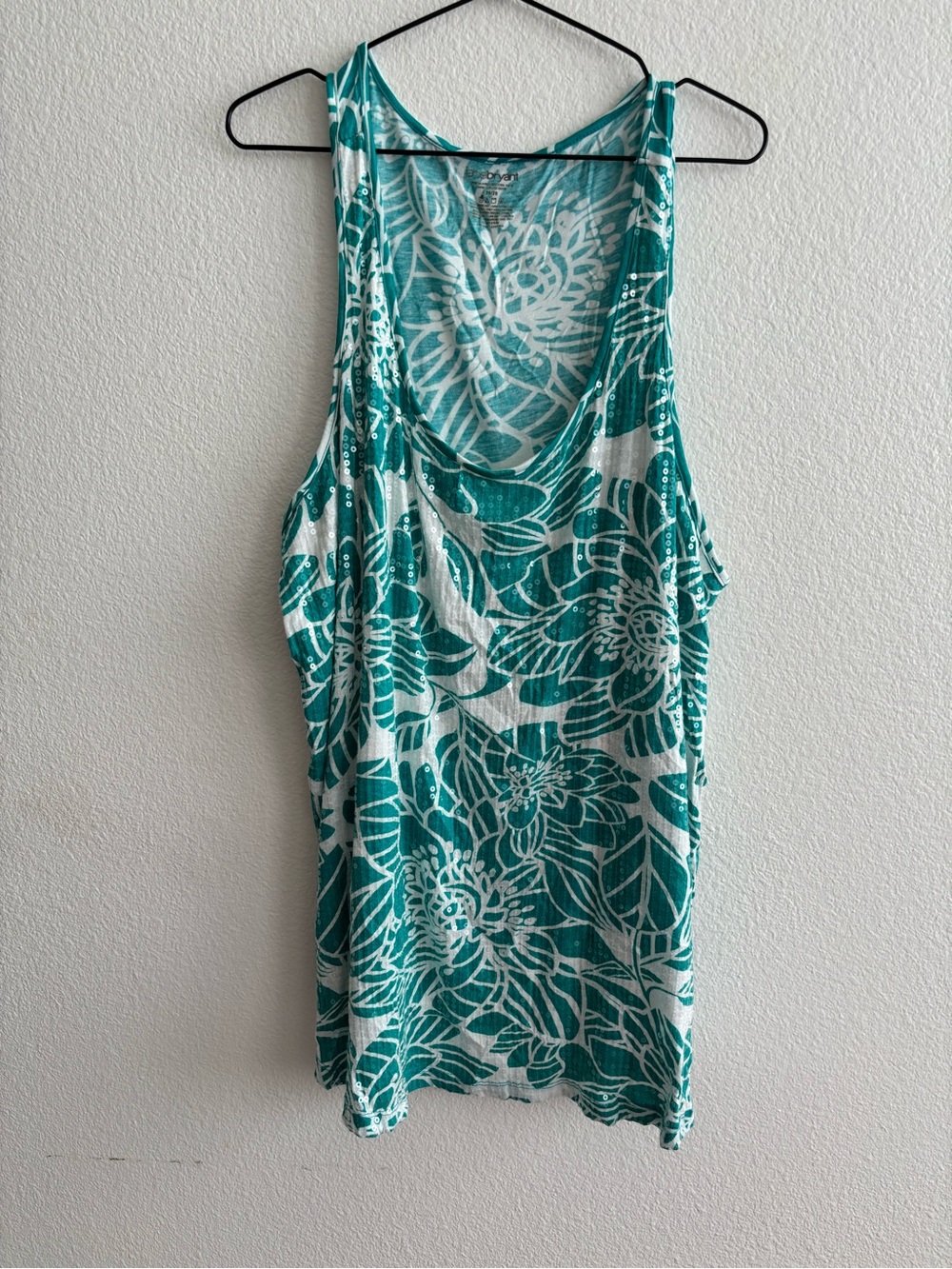 Floral Scoop Neck Tank Top in Teal and White